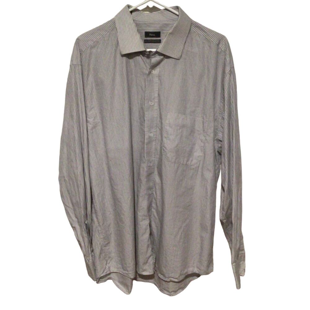 Pera Men’s Striped Cotton Long Sleeve Button Down Dress Shirt Size 18 (36/37)